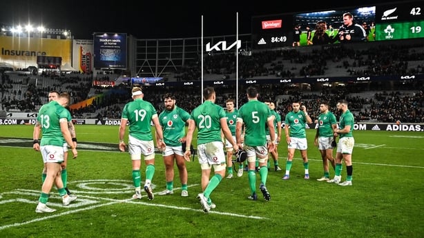 2 July 2022; Ireland players after their side's defeat in the Steinlager Series match between the New Zealand and Ireland at Eden Park in Auckland, New Zealand. Photo by Brendan Moran/Sportsfile