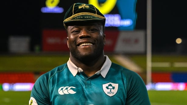 11 July 2026; Sam Illo of Ireland with his first international cap after the 2026 Nations Championship Round Two match between Japan and Ireland at McDonald Jones Stadium in Newcastle, Australia. Photo by Brendan Moran/Sportsfile