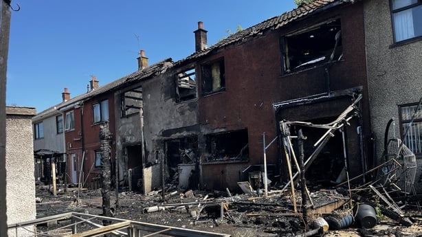 Rear of destroyed homes in Greenisland