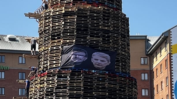 A bonfire with a Donaldson flag on it in Belfast