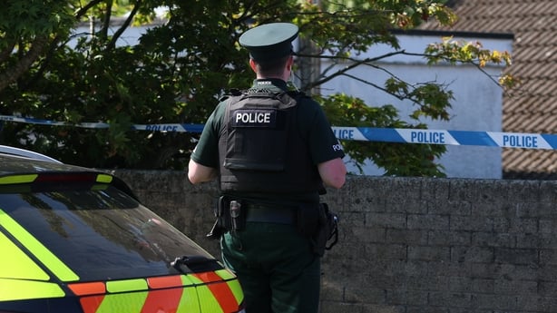 Police cordon at the scene in the Old Cullybackey Road area of Ballymena, County Antrim
