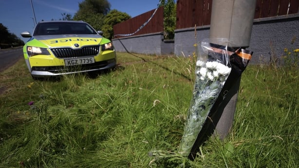 Flowers at the scene in the Old Cullybackey Road area of Ballymena