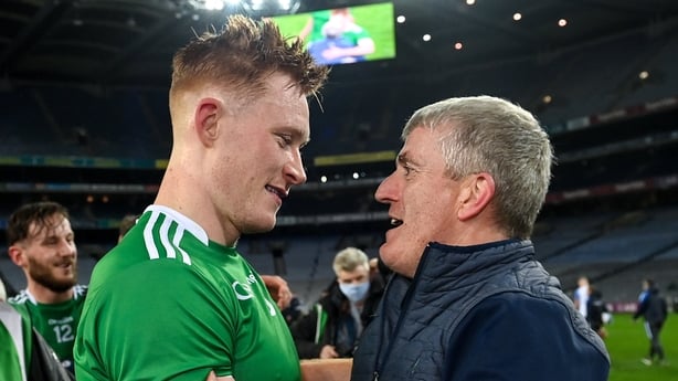 13 December 2020; Limerick manager John Kiely and William O'Donoghue following the GAA Hurling All-Ireland Senior Championship Final match between Limerick and Waterford at Croke Park in Dublin. Photo by Ramsey Cardy/Sportsfile