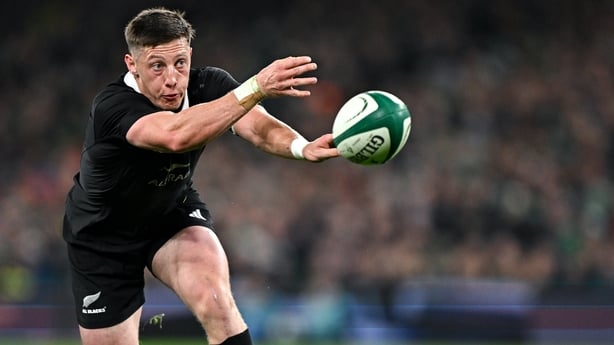 8 November 2024; Cam Roigard of New Zealand during the Autumn Nations Series match between Ireland and New Zealand at the Aviva Stadium in Dublin. Photo by Sam Barnes/Sportsfile