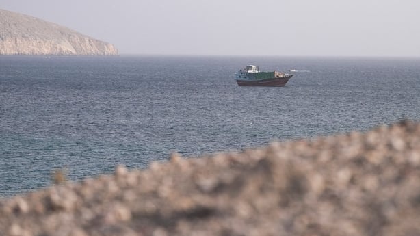 A vessel in the Strait of Hormuz, as seen from Musandam, Oman