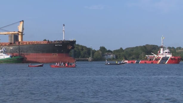 MV Matthew being towed out of Cork harbour