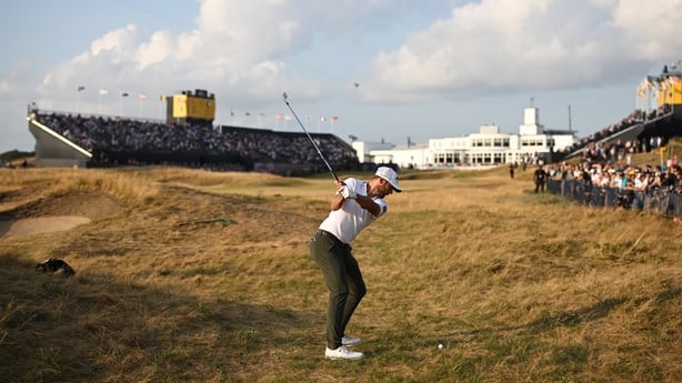 SOUTHPORT, ENGLAND - JULY 18: Sam Burns of the United States plays his second shot on the 18th hole during Day Three of the The 154th Open Championship at Royal Birkdale on July 18, 2026 in Southport, England. (Photo by Charlie Crowhurst/R&A/R&A via Getty Images)