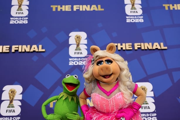 Kermit the Frog and Miss Piggy attend the FIFA World Cup 2026 Final at New York New Jersey Stadium on 19 July, 2026 in East Rutherford, New Jersey. (Photo by Hector Vivas - FIFA/FIFA via Getty Images)