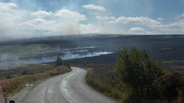 A wildfire burning in Glencree, Co Wicklow