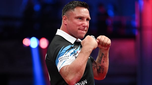 BLACKPOOL, ENGLAND - JULY 24: Gerwyn Price celebrates his victory during his Quarter Final against Ross Smith on day seven of the 2026 Betfred World Matchplay at Winter Gardens on July 24, 2026 in Blackpool, England. (Photo by Ben Roberts Photo/Getty Images)