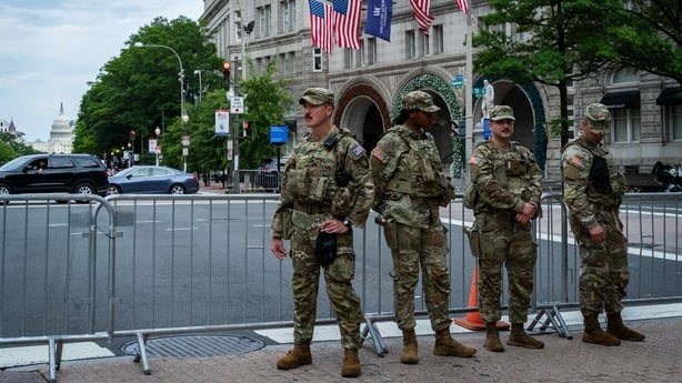 Members of the National Guard outside the White House Correspondents' Association (WHCA) dinner in Washington, DC, US, on Friday, July 24, 2026