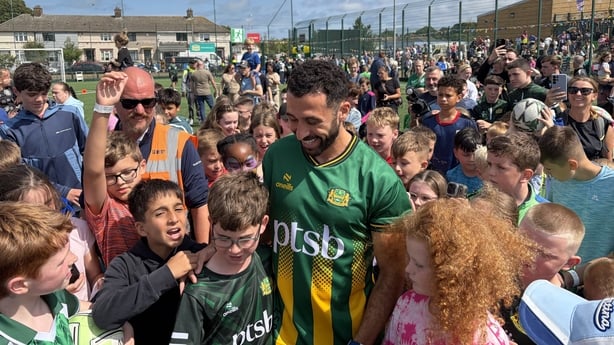 Dublin footballer Pico Lopes is cheered as he arrives at Lourdes Celtic FC in Crumlin