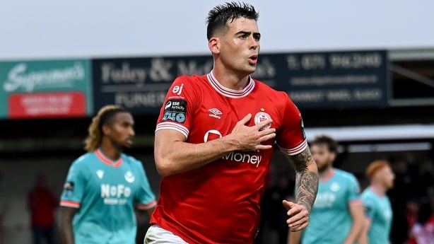 25 July 2026; Cian Kavanagh of Sligo Rovers celebrates after scoring his side's second goal during the SSE Airtricity Men's Premier Division match between Sligo Rovers and Drogheda United at The Showgrounds in Sligo. Photo by Paul Phelan/Sportsfile