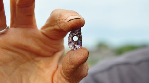 An amethyst pendant, found during the excavation at Maree in Co Galway
