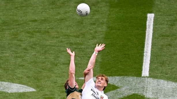 26 July 2026; Mark O'Shea of Kerry in action against Jack Carney of Mayo during the GAA Football All-Ireland Senior Championship final match between Kerry and Mayo at Croke Park in Dublin. Photo by Dáire Brennan/Sportsfile