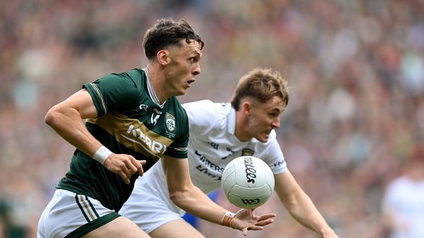 26 July 2026; David Clifford of Kerry in action against Donnacha McHugh of Mayo during the GAA Football All-Ireland Senior Championship final match between Kerry and Mayo at Croke Park in Dublin. Photo by Stephen McCarthy/Sportsfile