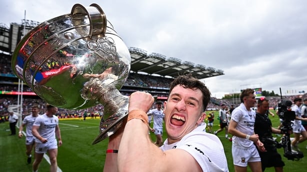 26 July 2026; Jack Coyne of Mayo celebrates with the Sam Maguire cup after the GAA Football All-Ireland Senior Championship final match between Kerry and Mayo at Croke Park in Dublin. Photo by David Fitzgerald/Sportsfile