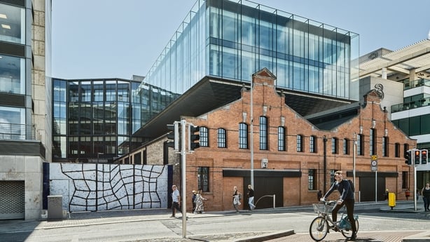 Image of a newly refurbished old warehouse into modern offices on Dublin's quays
