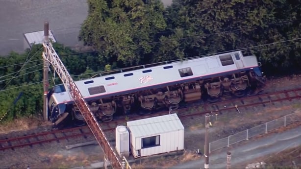 Photo of an overturned train after an earthquake in Japan 