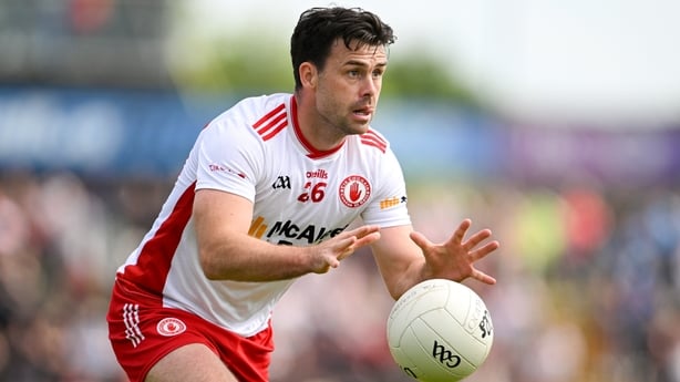 14 June 2026; Darren McCurry of Tyrone during the GAA Football All-Ireland Senior Championship Round 2A match between Tyrone and Mayo at O'Neills Healy Park in Omagh, Tyrone. Photo by Ramsey Cardy/Sportsfile
