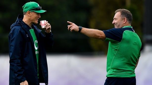 15 October 2019; Head coach Joe Schmidt, left, with kicking coach Richie Murphy during Ireland Rugby squad training in Arcs Urayasu Park in Urayasu, Aichi, Japan. Photo by Brendan Moran/Sportsfile