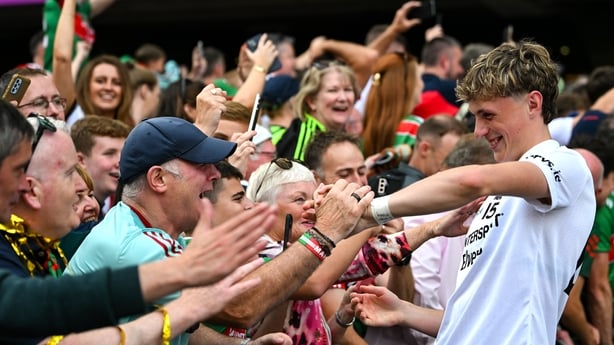 Dublin , Ireland - 26 July 2026; Kobe McDonald of Mayo is congratulated by supporters after the GAA Football All-Ireland Senior Championship final match between Kerry and Mayo at Croke Park in Dublin. (Photo By Stephen McCarthy/Sportsfile via Getty Images)