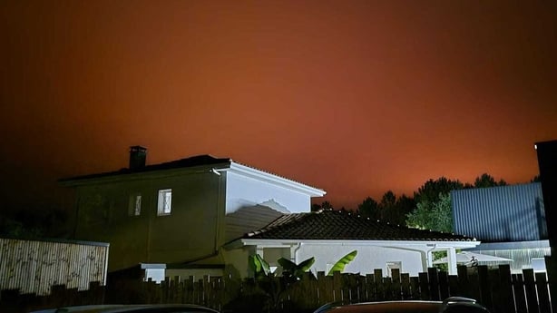 A view of the wildfire at night after James Halford and his family had evacuated their campsite in Biscarosse, France