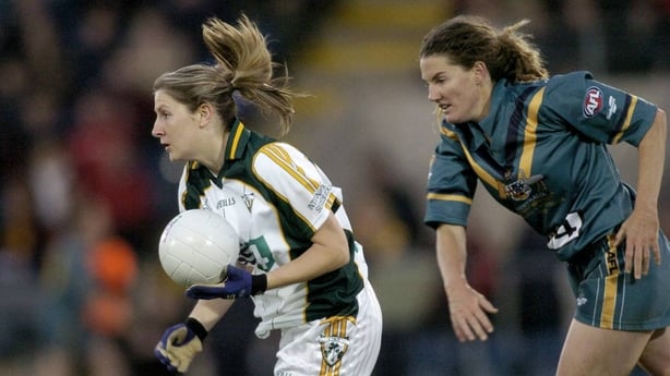 31 October 2006; Bronagh O'Donnell, Ireland, in action against Shelley Matcham, Australia. Ladies International Rules Series 2006, First Test, Ireland v Australia, Kingspan Breffni Park, Cavan. Picture credit: Brian Lawless / SPORTSFILE 