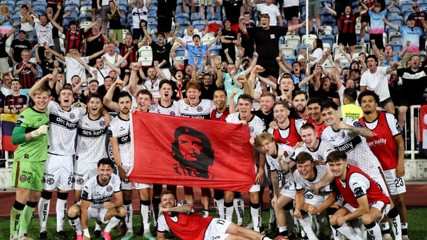 Bohemians players celebrate after defeating Ballkini on penalties in Conference League - July 2026