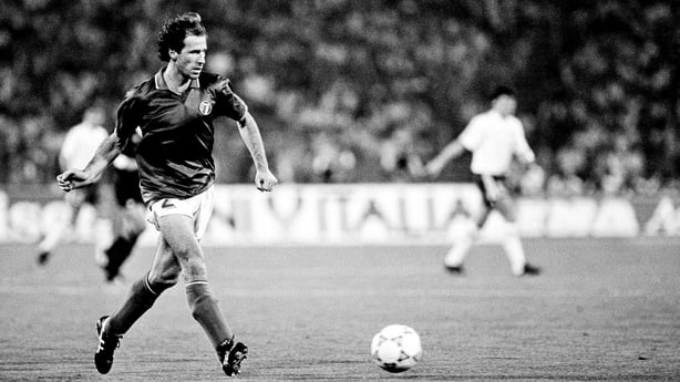 Franco Baresi of Italy during the FIFA World Cup 1990 Quarter-Final match between Italy and Republic of Ireland at the Stadio Olimpico in Rome, Italy.