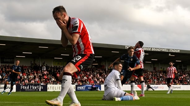 30 July 2026; Cameron Dummigan of Derry City after his side conceded a first goal during the UEFA Conference League Second Qualifying Round second leg match between Derry City and HNK Rijeka at The Ryan McBride Brandywell Stadium in Derry. Photo by Stephen McCarthy/Sportsfile