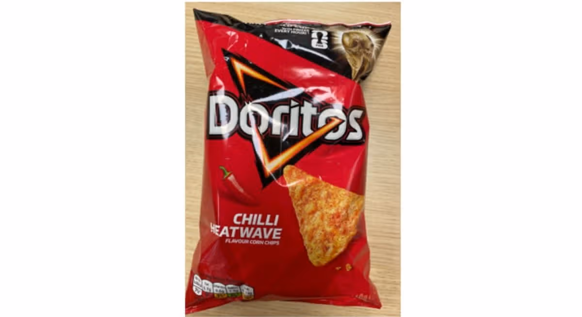 A batch of Chilli Heatwave flavour Doritos are being recalled after the corn chips were mispacked with Tangy Cheese flavour