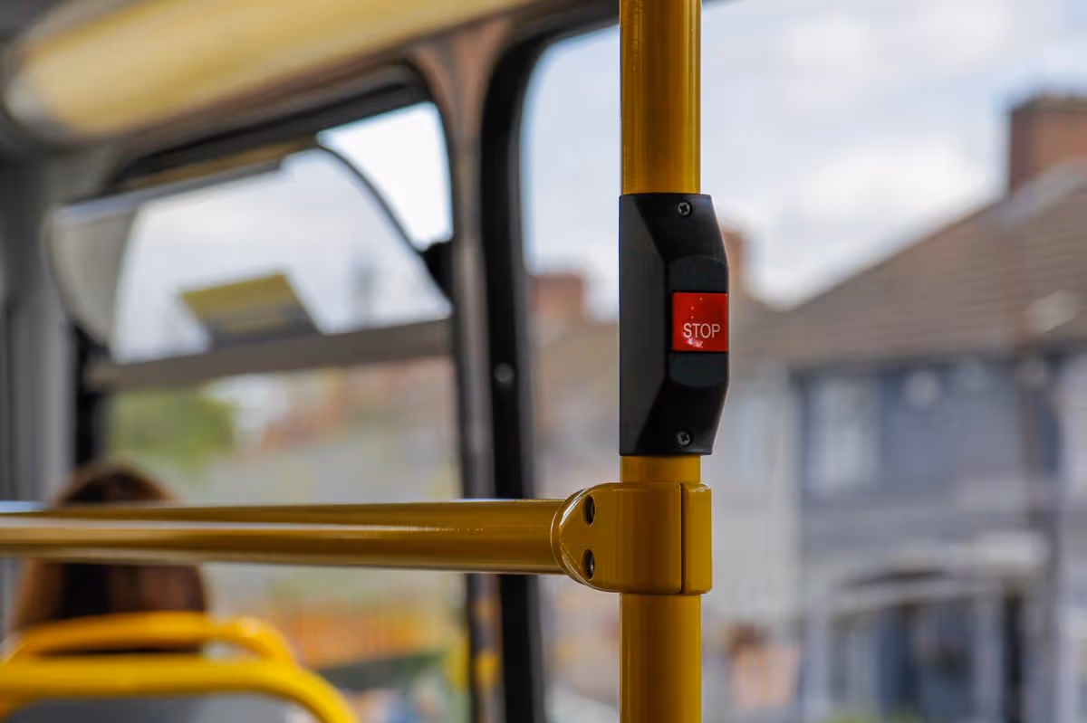 Stop button on the bus, Dublin, Ireland