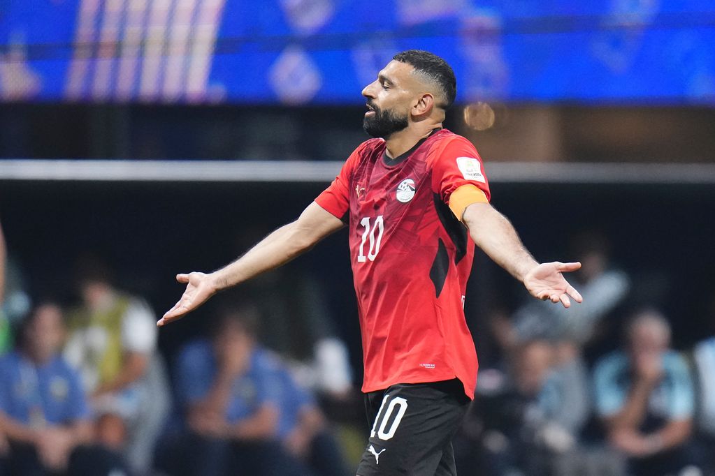 Mohamed Salah of Egypy protests during the FIFA World Cup 2026 Round of 16 match between Argentina and Egypt at Atlanta Stadium on July 07, 2026 in Atlanta, Georgia. (Photo by Jose Breton/Pics Action/NurPhoto via Getty Images)