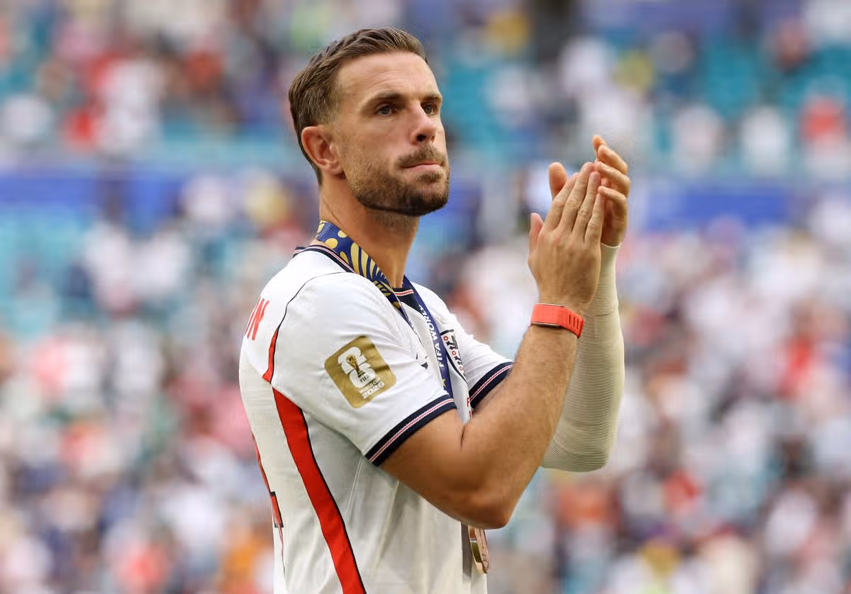Jordan Henderson applauds England fans after the World Cup bronze final against France.