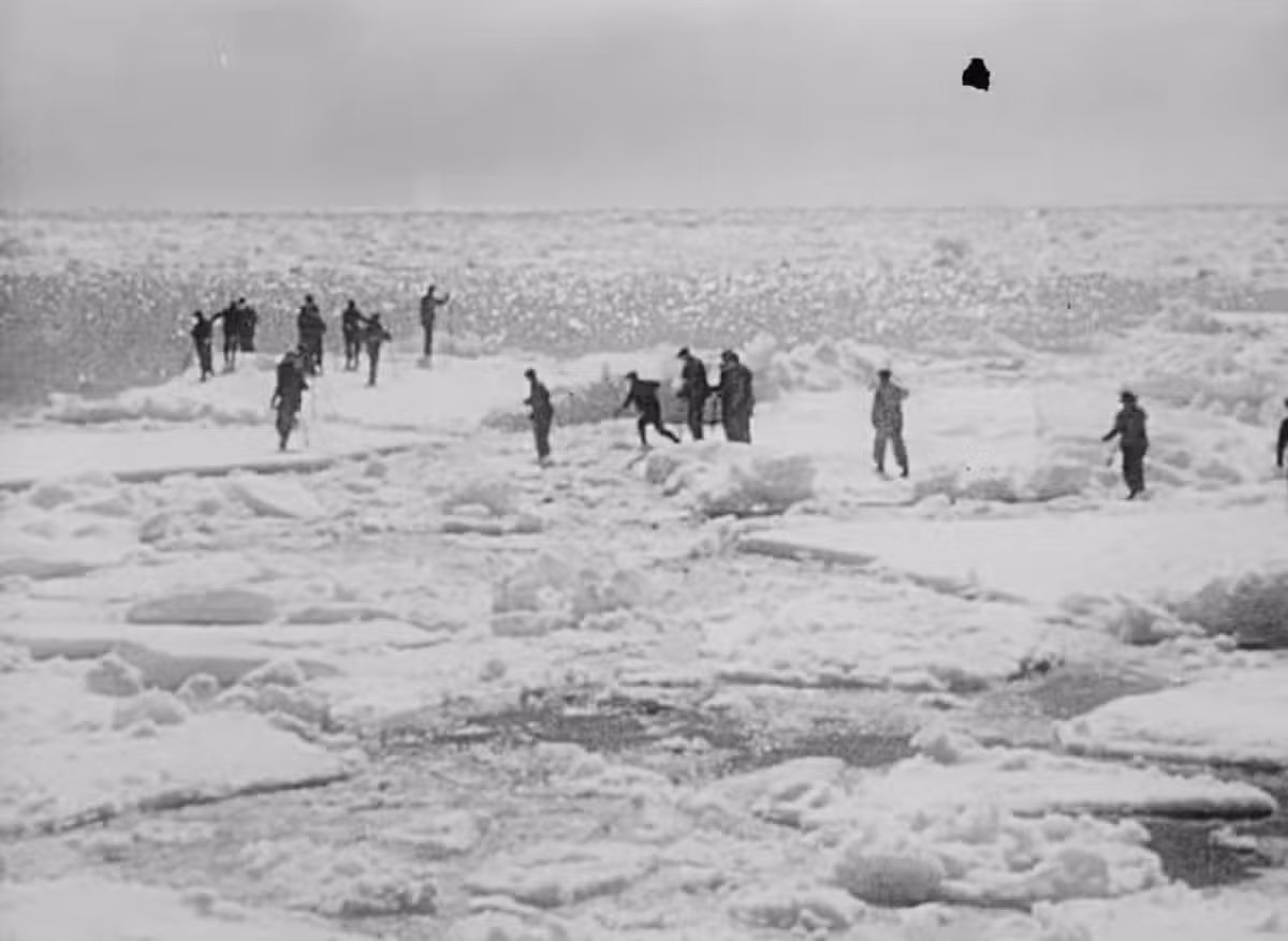 The remaining men were forced to scarmble over the ice to safety