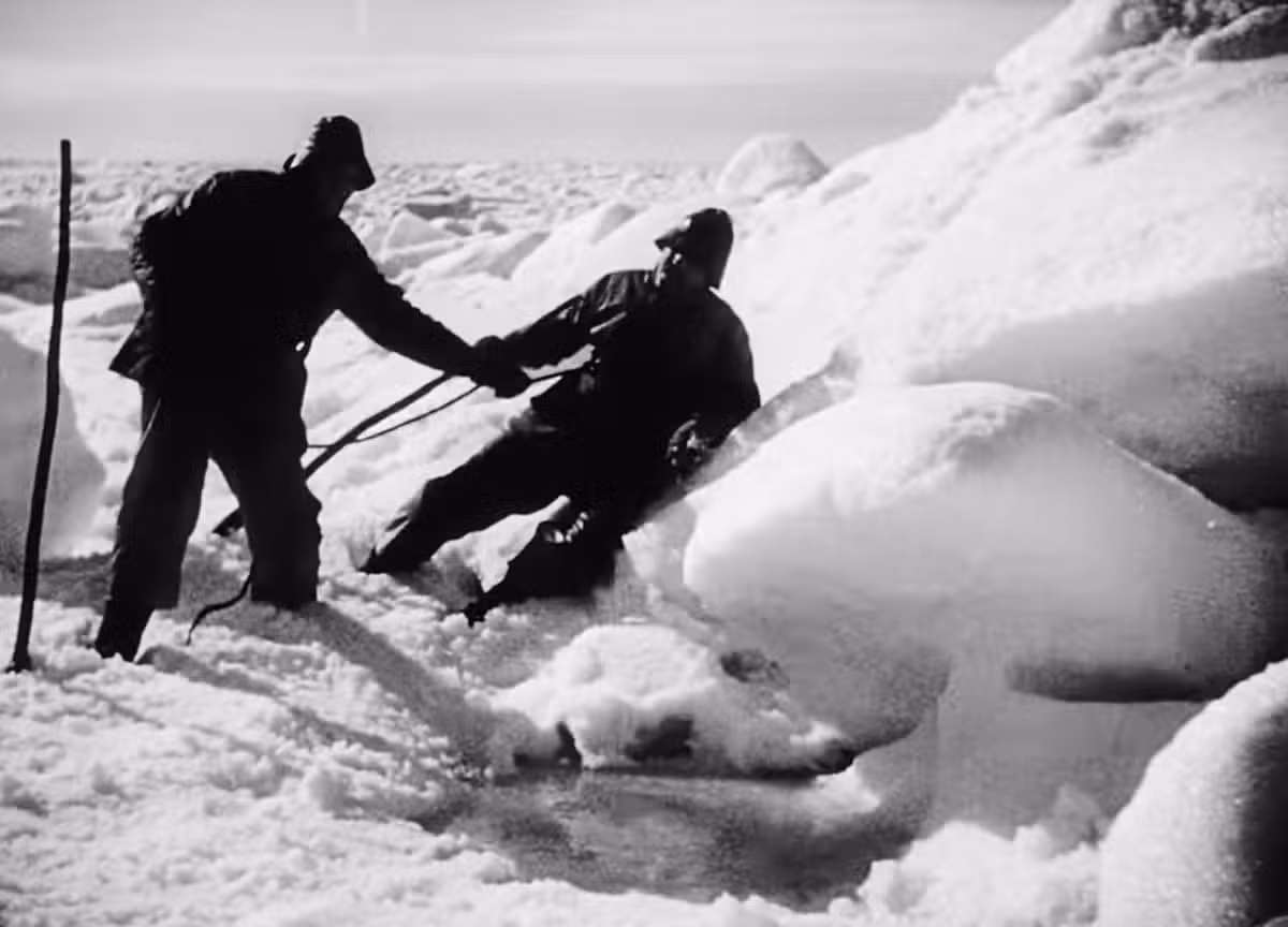 Men falling in ice