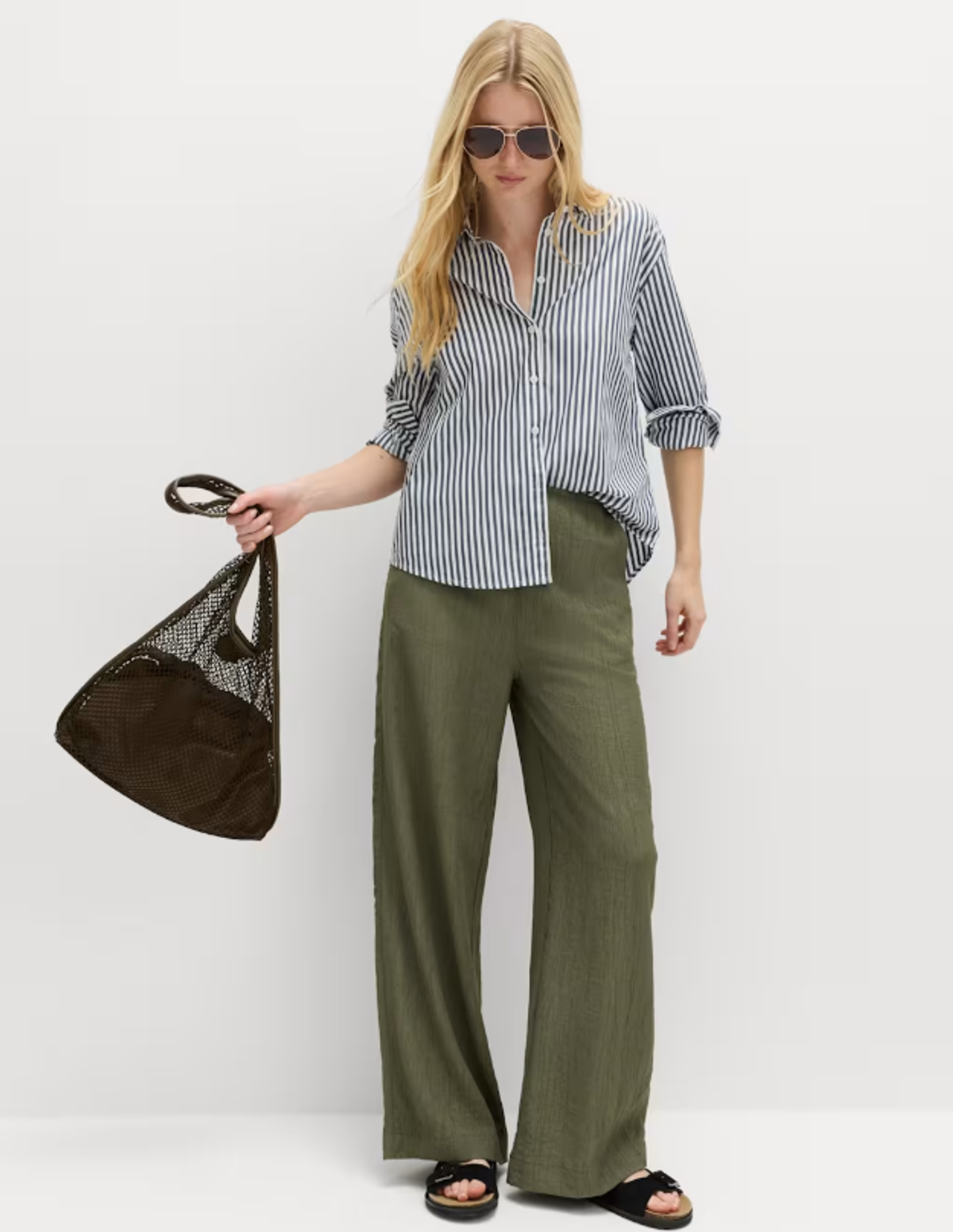 Crinkle Elasticated Waist Wide Leg Trousers