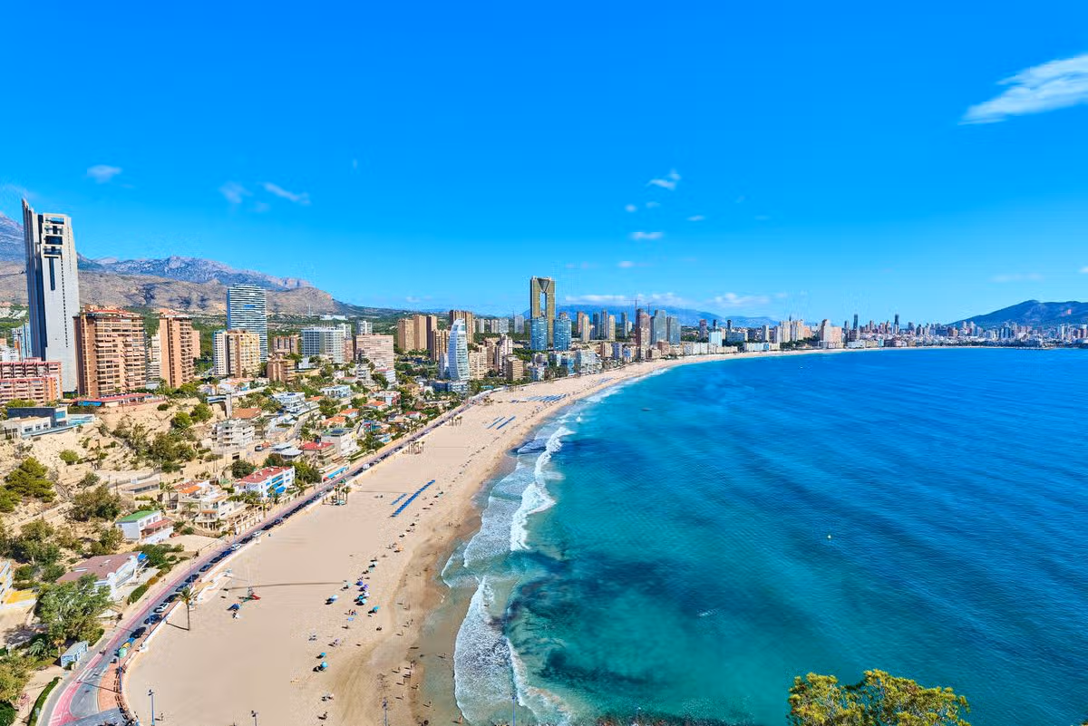 View of the city of Benidorm, Alicante, Valencian Community, Spain.