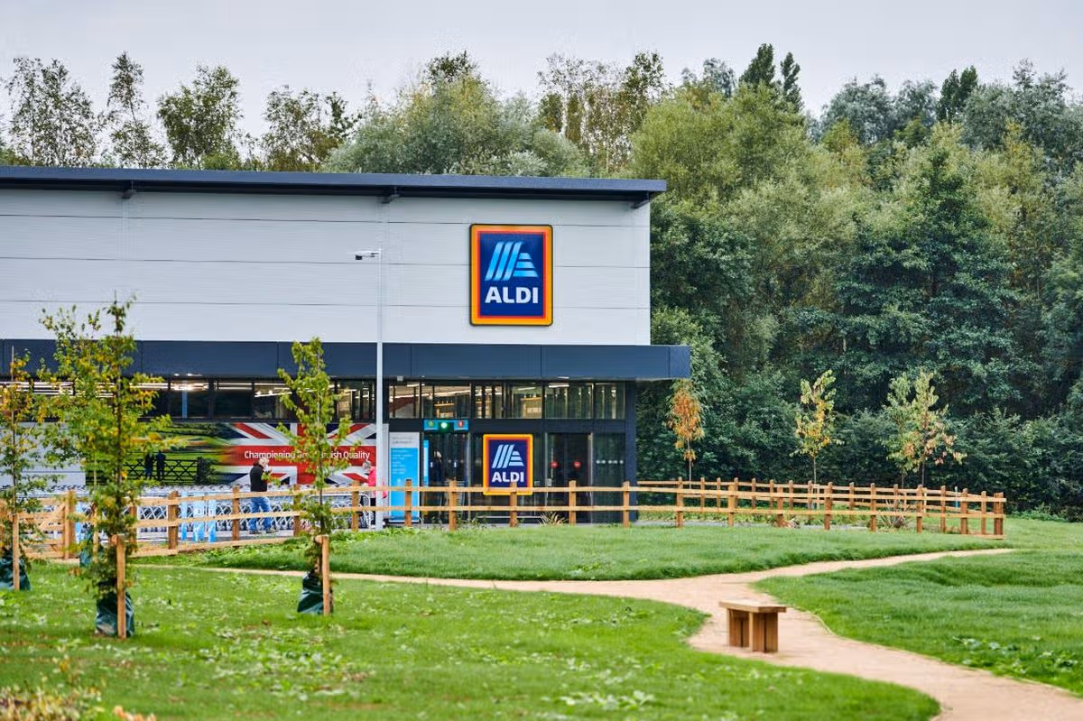 Aldi supermarket shop front in UK city