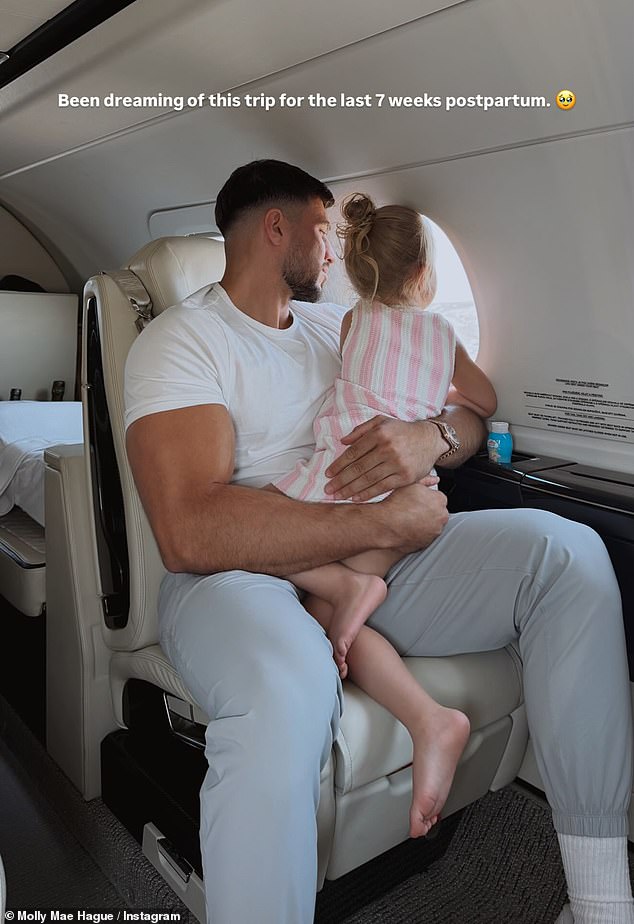 The influencer said she had been 'dreaming of this trip for the last seven weeks postpartum'
