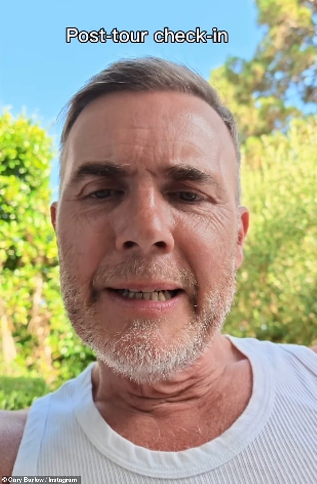 Gary Barlow has shared he is struggling following the end of The Circus tour as he said 'I've completely fallen off a cliff since the end of the shows' in an Instagram post on Monday