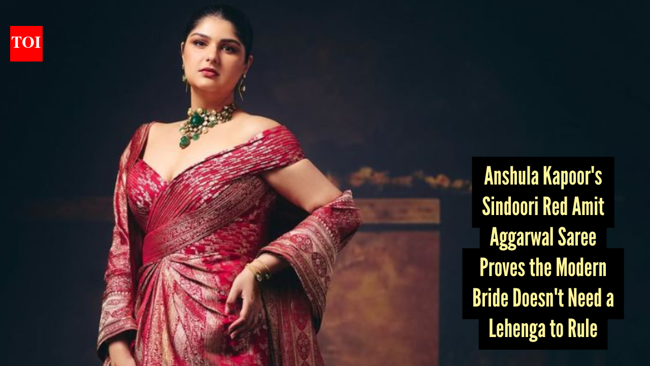 Anshula Kapoor's sindoori red Amit Aggarwal reception saree redefines modern bridal fashion with a couture twist