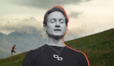 bryan johnson biohacker obsessed with longevity on a background of man running uphill to show living longer concept