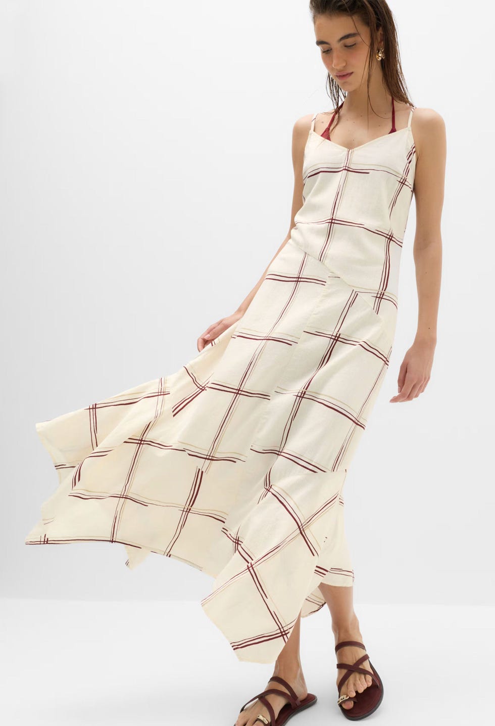 Linen Rich Printed V-Neck Hanky Hem Dress