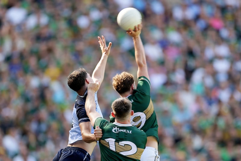Seán O'Brien scores palms the ball down to score Kerry's second goal. Photograph: Laszlo Geczo/Inpho