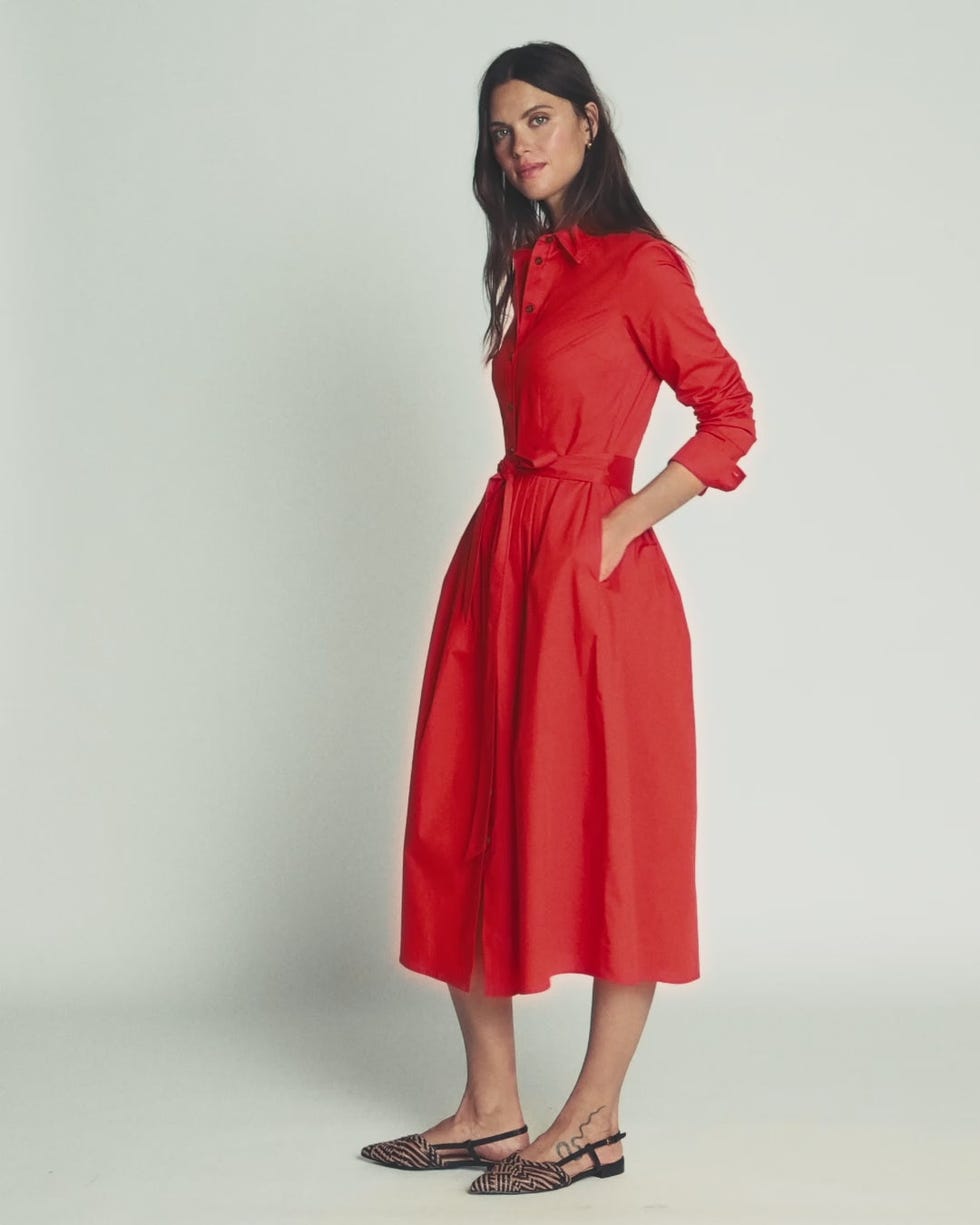 Alexa Cotton Midi Shirt Dress Blood Orange