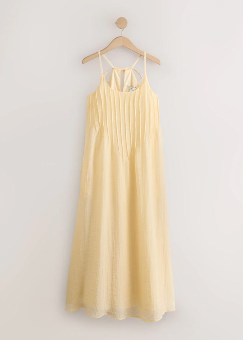 Lemon Pleat Front Strappy Maxi Volume Dress