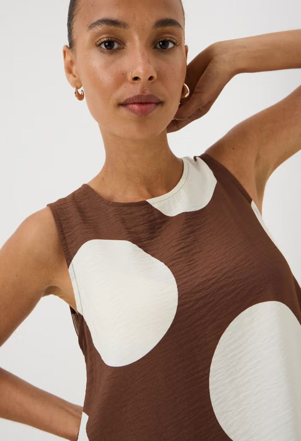 Chocolate Brown Polka Dot Trapeze Miaxi Dress
