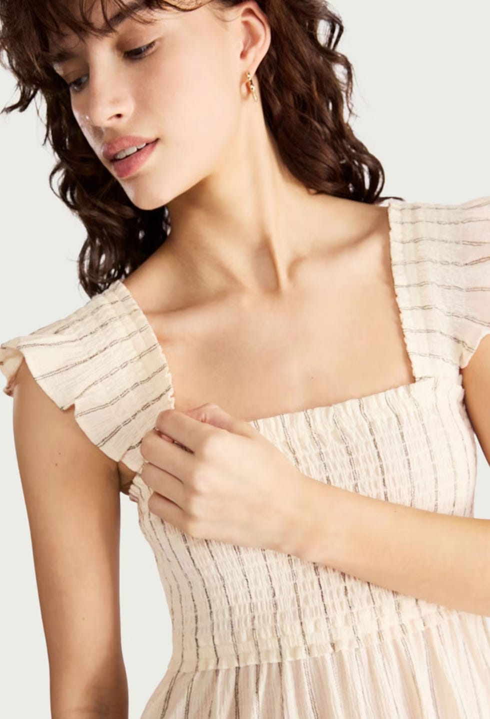 Striped Smocked Maxi Dress in Cream